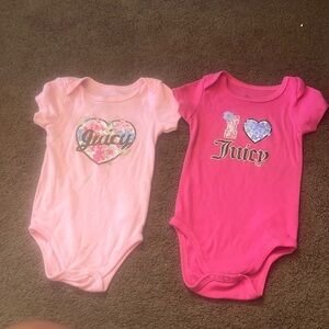 2 pc Juicy Couture Newborn Onesies, baby pink, fuchsia pink